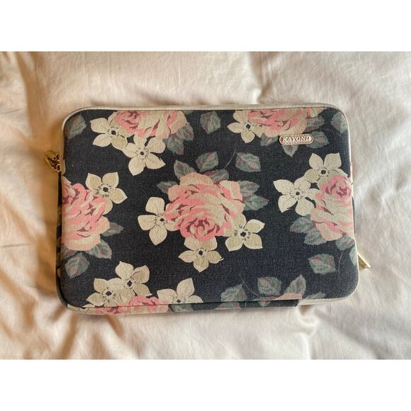 Rose print Canvas Water Resistant 15.6 Laptop Sleeve fleece lining padded zip - Picture 1 of 5